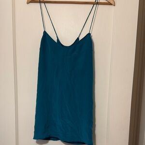 Madewell NWOT Elegant silk Teal Spag. Strap Camisole v panel in front cross back
